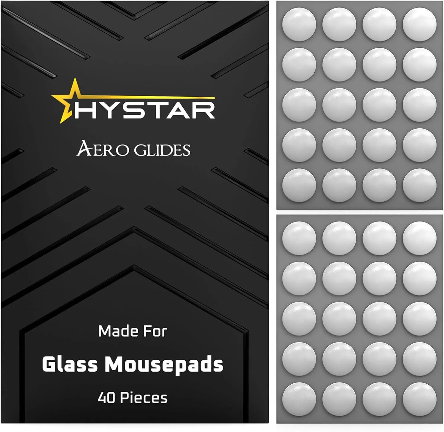 Hình ảnh gói Hystar Aero Glides, một loại mouse skates chấm PTFE chất lượng cao, linh hoạt cho nhiều loại chuột.