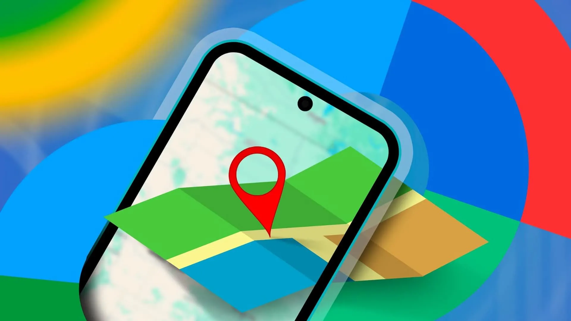 Hình ảnh một chiếc điện thoại với logo Google Find My Device xung quanh và một bản đồ với ghim vị trí hiện ra từ màn hình.