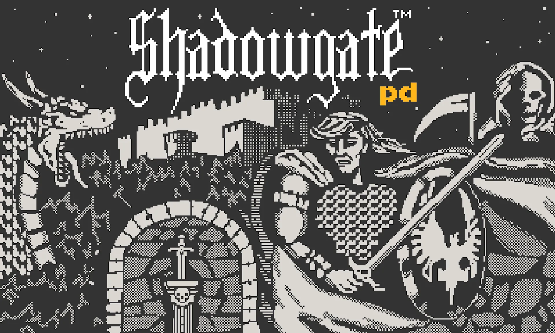 Hình ảnh quảng bá game Shadowgate PD, bản chuyển thể game phiêu lưu kinh điển trên máy chơi game Playdate.