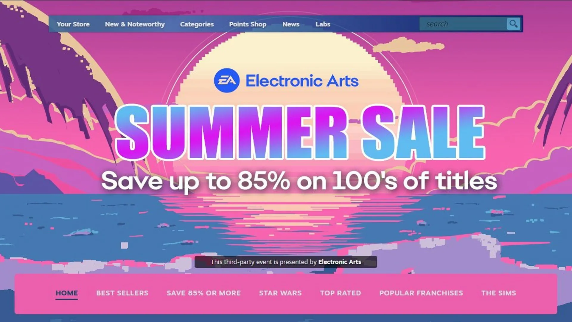 Hình ảnh quảng cáo cho sự kiện Steam Summer Sale 2025, cho thấy các chương trình giảm giá game định kỳ hấp dẫn trên nền tảng Steam.