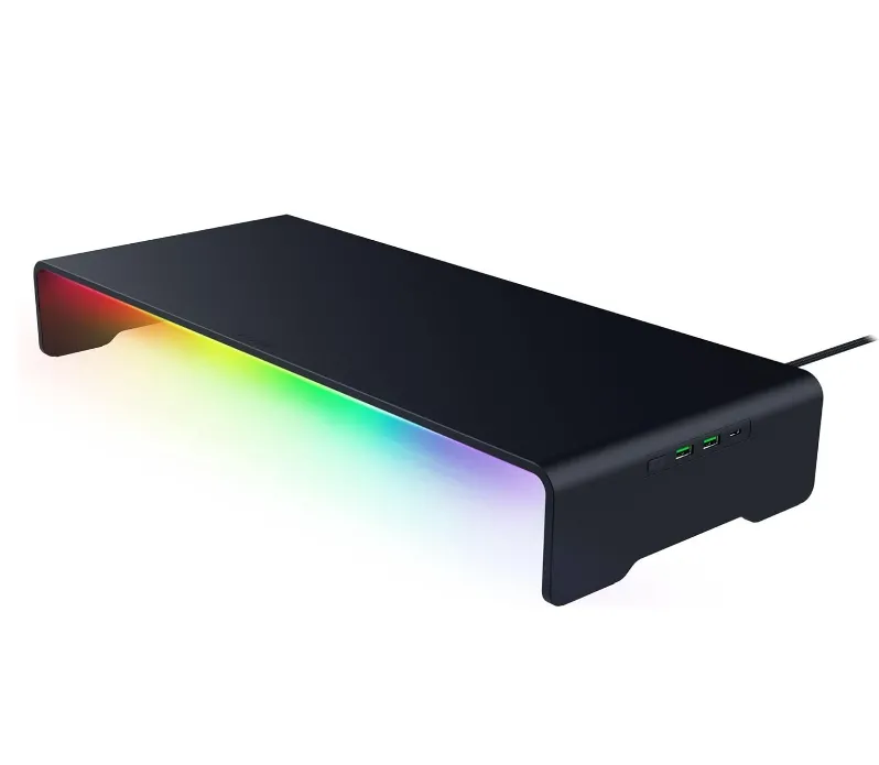Kệ màn hình Razer Monitor Stand Chroma với dải đèn RGB dưới chân.