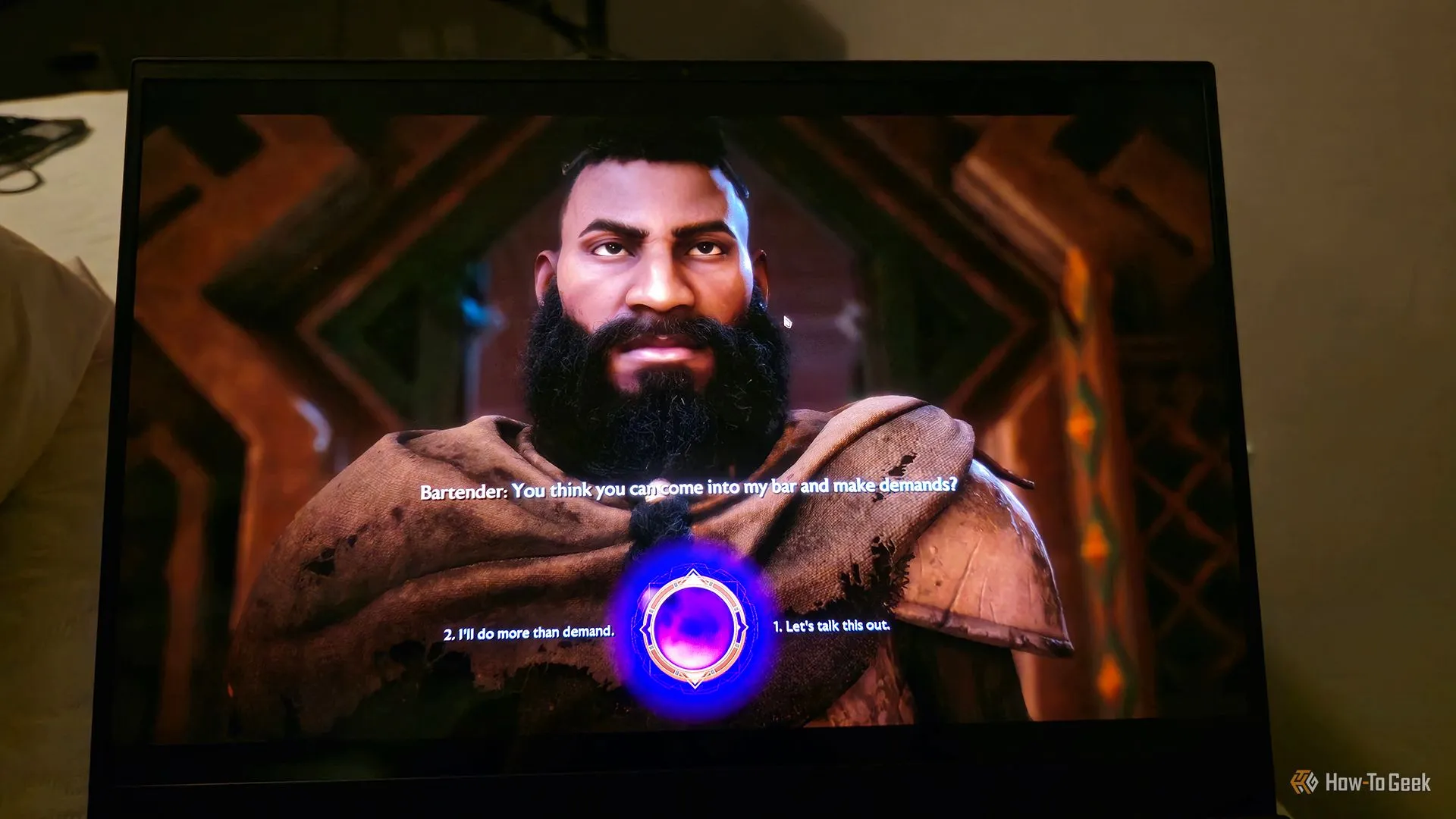 Laptop Razer Blade 16 (2025) đang chạy game Dragon Age: The Veilguard, một ví dụ về game AAA với cốt truyện được cho là thiếu điểm nhấn và an toàn