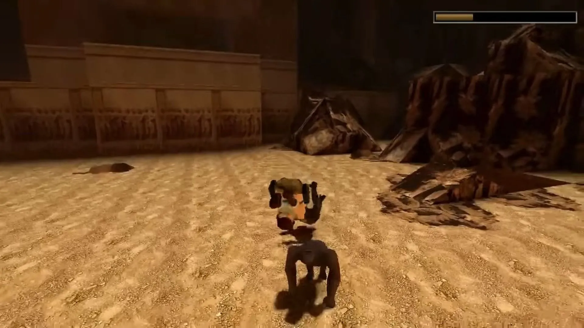 Lara Croft thực hiện cú lộn người về phía sau trong Tomb Raider I Remastered, minh họa cơ chế né tránh 3D