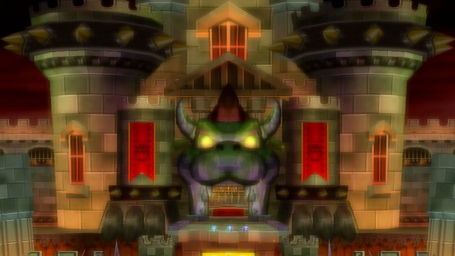 Lâu đài Bowser uy nghi và đầy cạm bẫy với những Thwomps khổng lồ trong Mario Kart 64