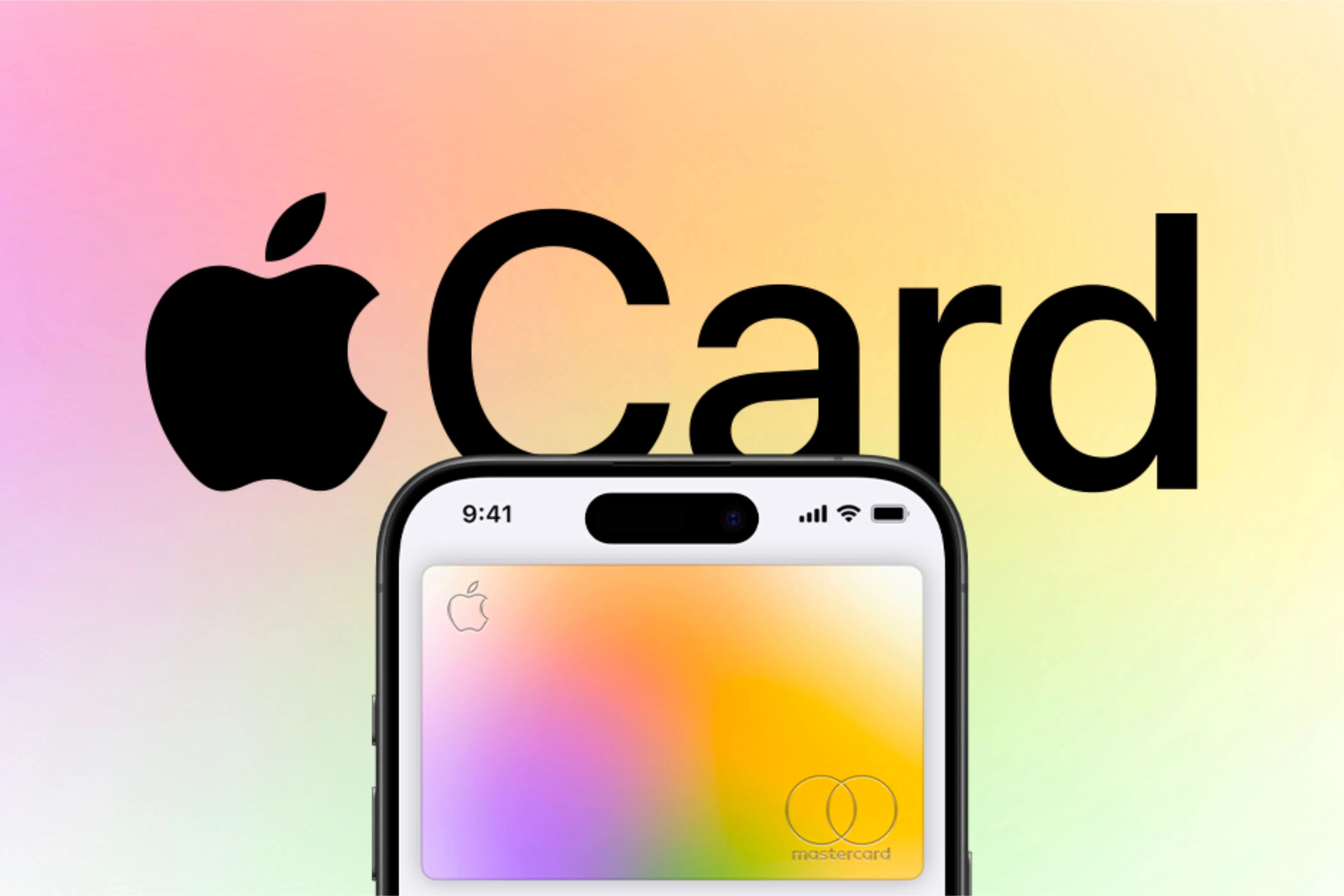 Logo Apple Card phía sau một chiếc iPhone có thẻ Apple Card trên đó