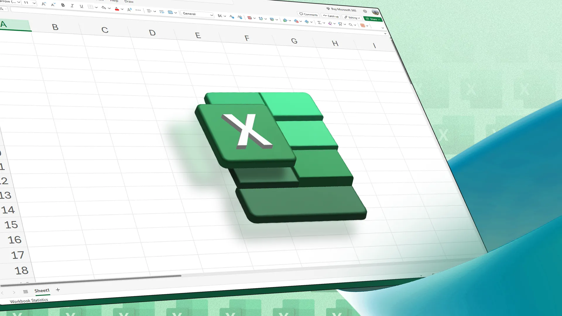 Logo Excel trước một bảng tính trống.