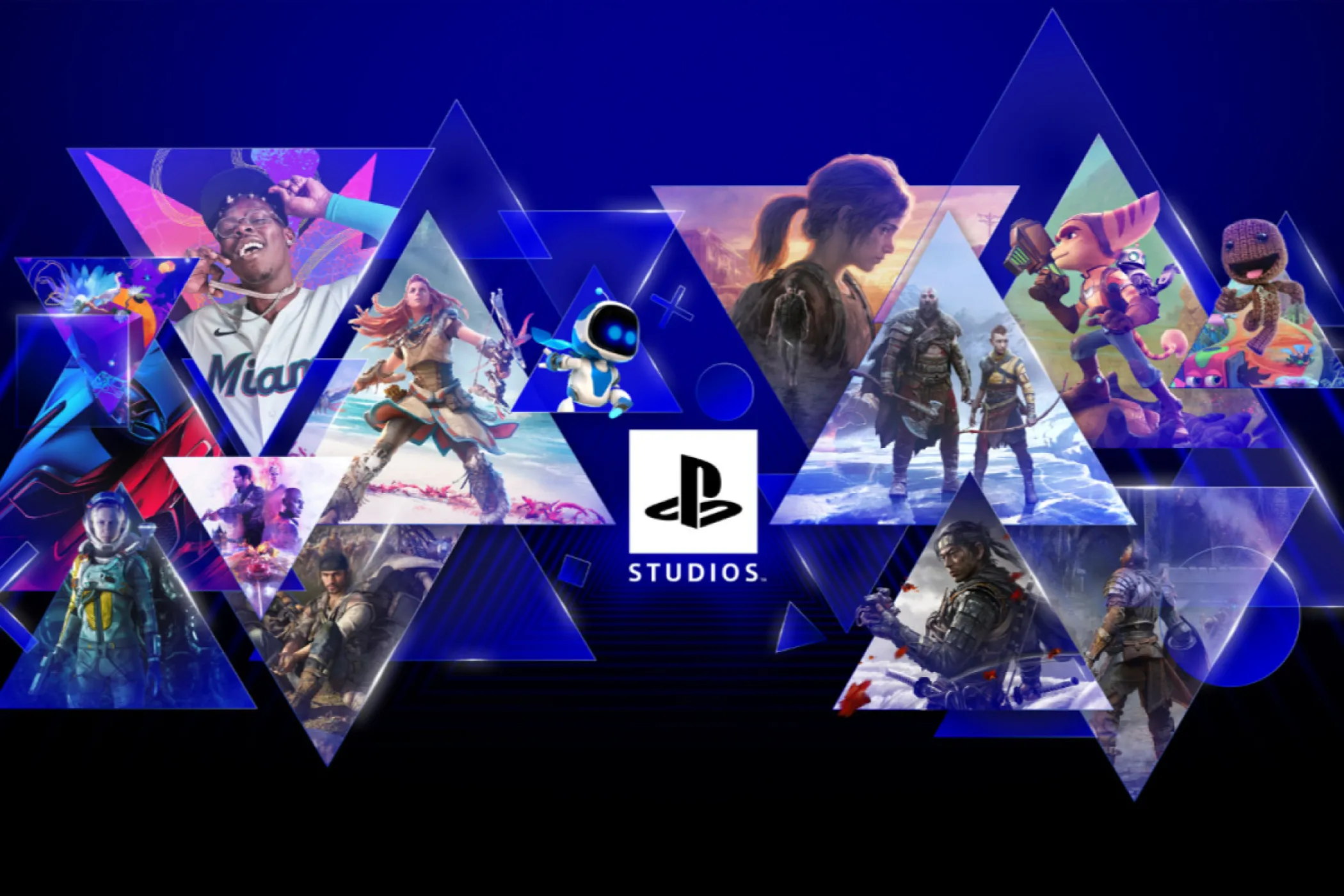 Logo PlayStation Studios với các biểu tượng game nổi tiếng, minh họa xu hướng remaster game PS4 cho PS5.