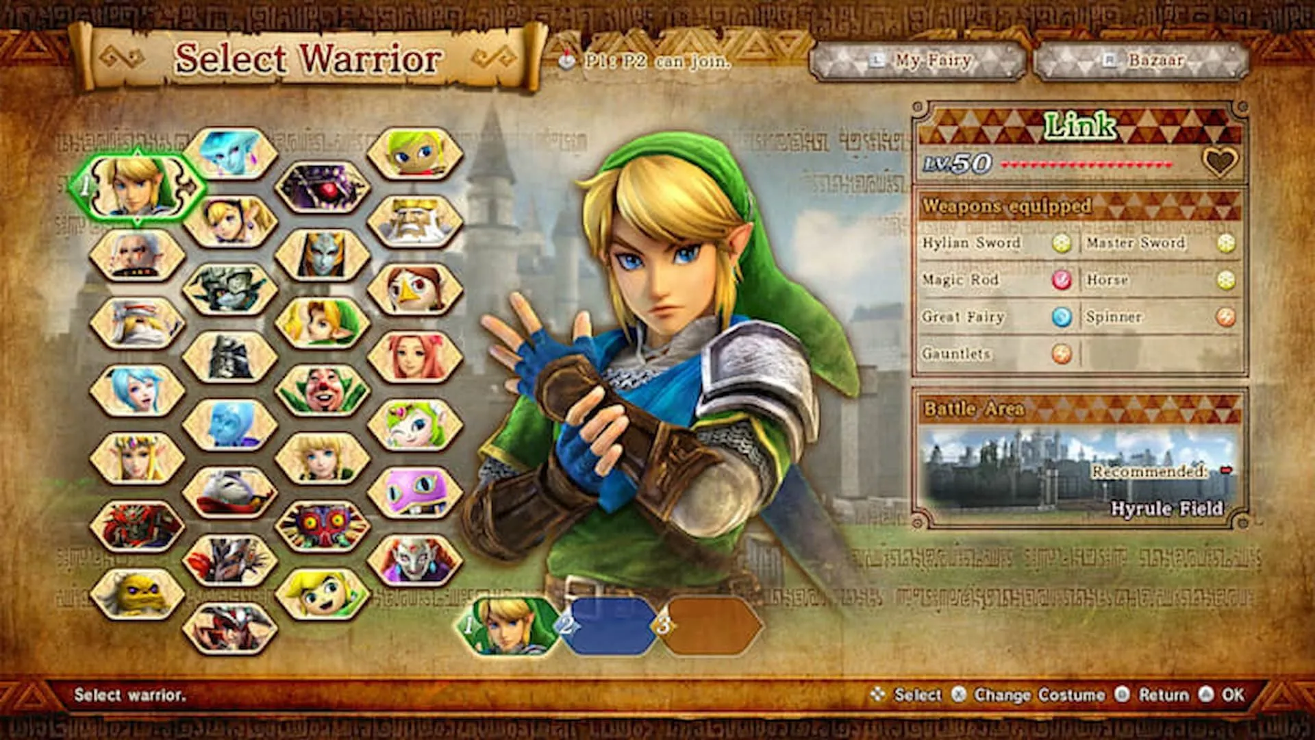 Màn hình chọn nhân vật đa dạng của Hyrule Warriors: Definitive Edition, game hành động The Legend of Zelda