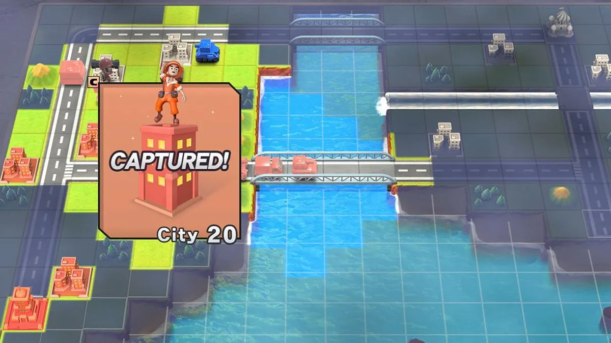 Màn hình trận đấu của Advance Wars 1+2 Re-Boot Camp với các đơn vị quân đội đang giao tranh
