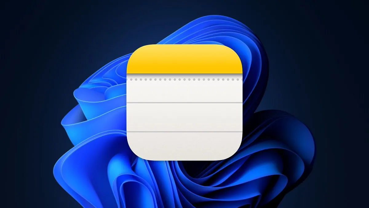 Màn hình ứng dụng Apple Notes chạy trên hệ điều hành Windows 11, minh họa khả năng truy cập qua trình duyệt web.