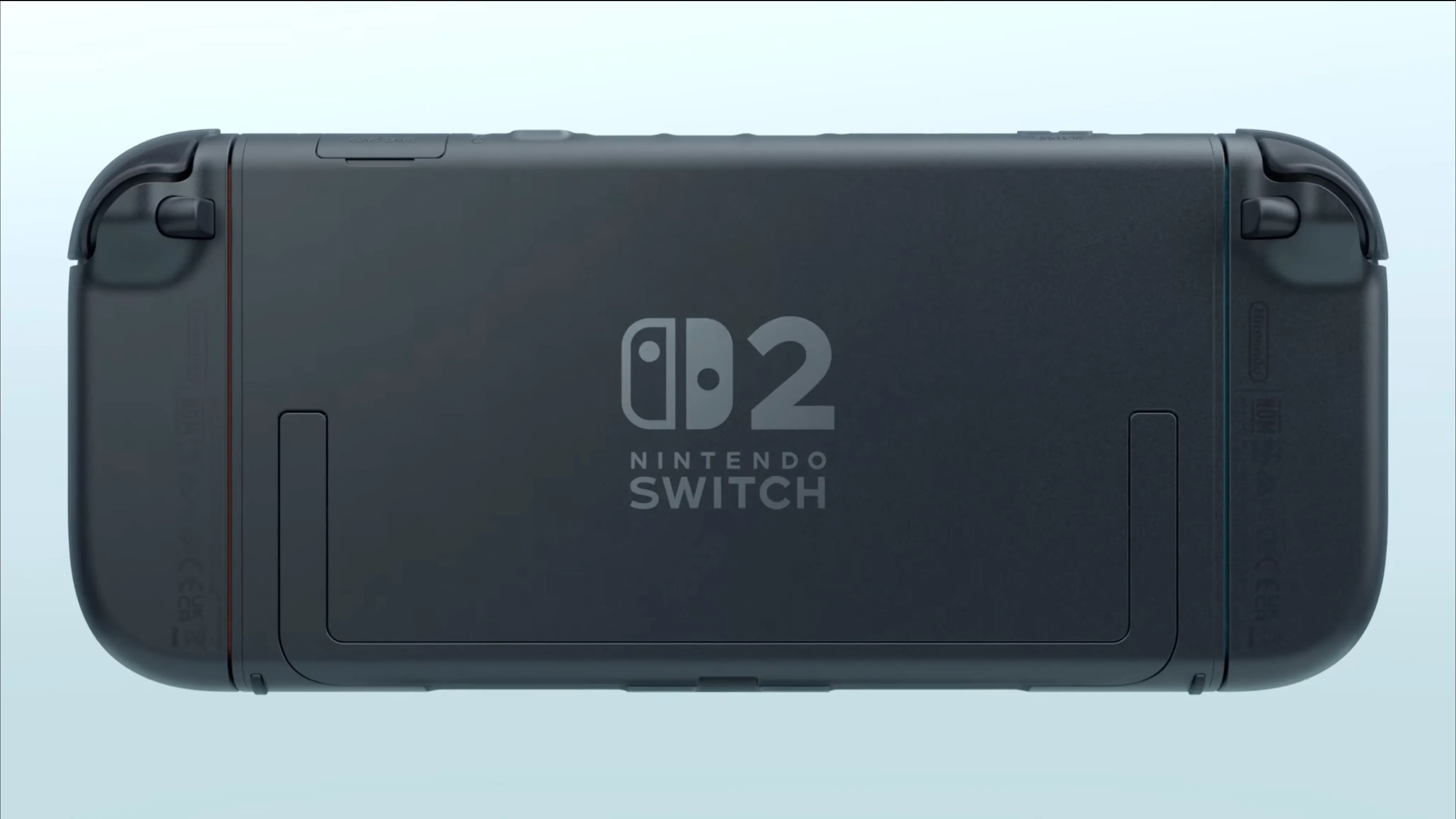 Mặt sau của console Nintendo Switch 2 với logo, thể hiện thiết kế được cải tiến và những thay đổi vật lý của thiết bị.