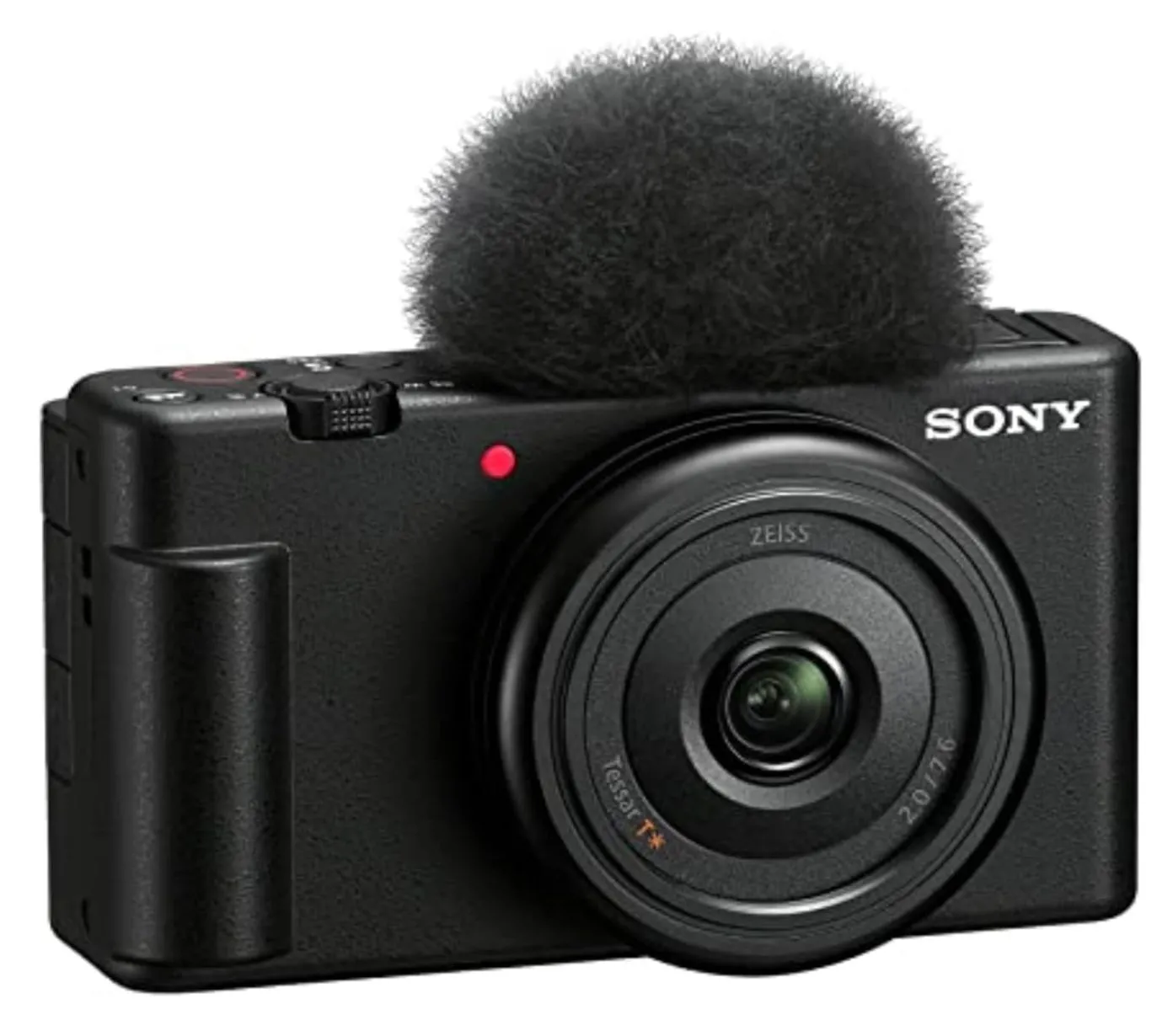 Máy ảnh Sony ZV-1F màu đen, ống kính góc rộng rõ nét, màn hình xoay lật, chuyên dùng cho vlogger và người sáng tạo nội dung.
