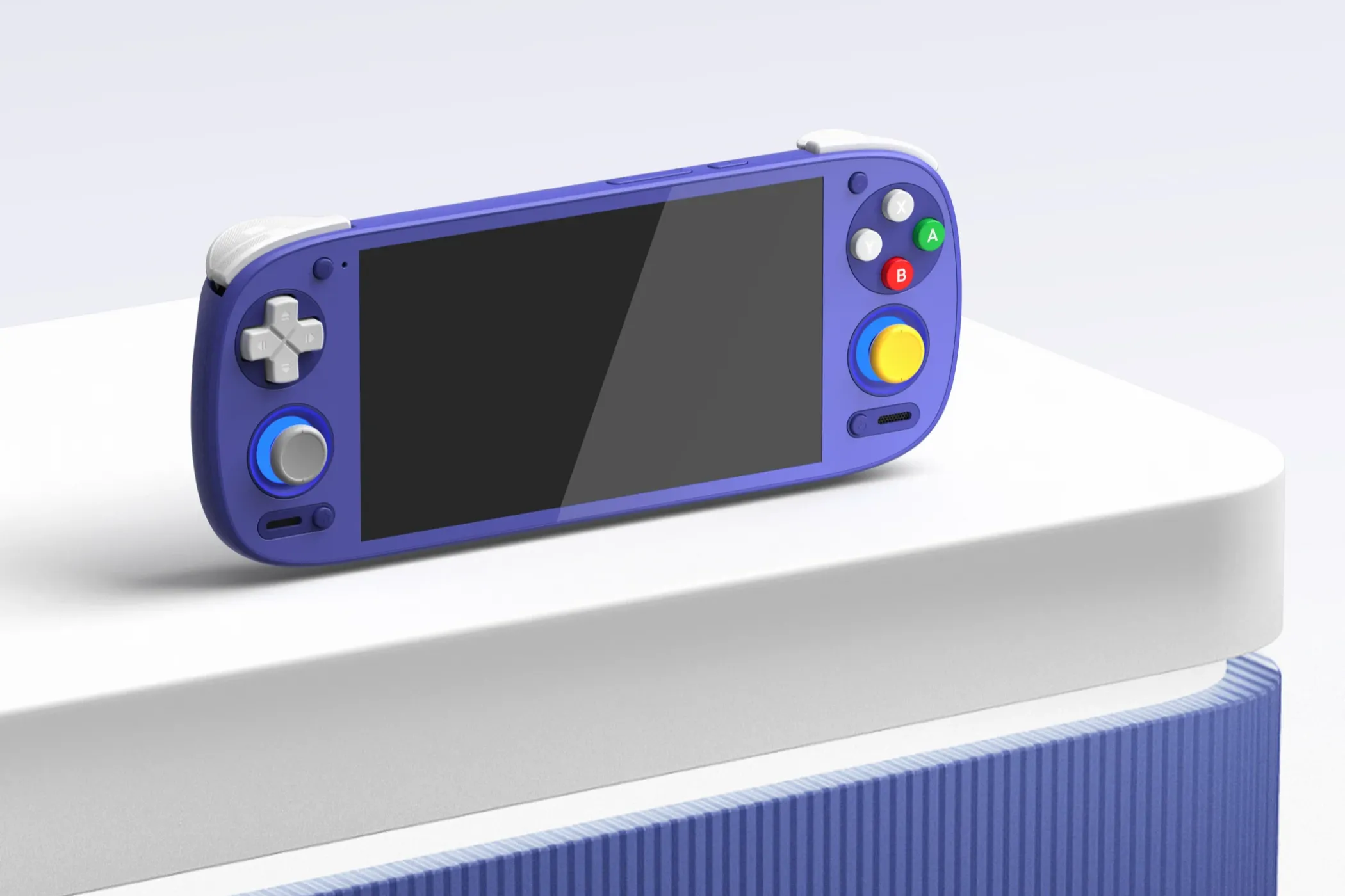Máy chơi game cầm tay Android Retroid Pocket 5 với lựa chọn màu sắc N64 (xám đậm), hiển thị các nút và cần điều khiển.