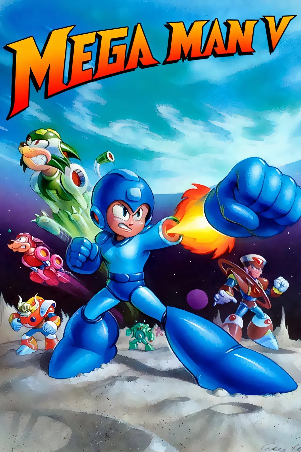 Mega Man V trên Game Boy, Mega Man và sidekick mèo của mình sẵn sàng cho trận chiến
