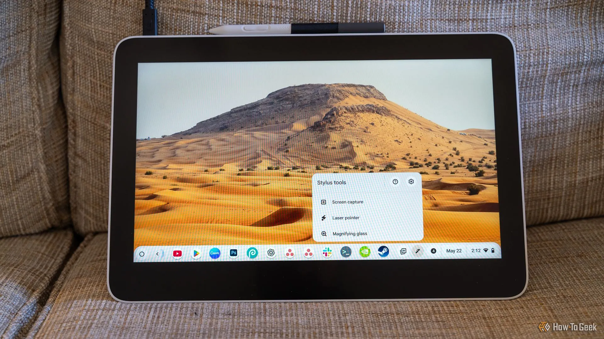 Menu đầu vào bút cảm ứng trên màn hình Chromebook, hiển thị sau khi kết nối với bảng vẽ Wacom.