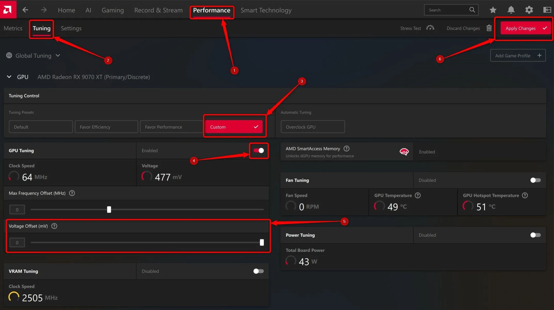 Menu điều chỉnh hiệu năng trong AMD Software