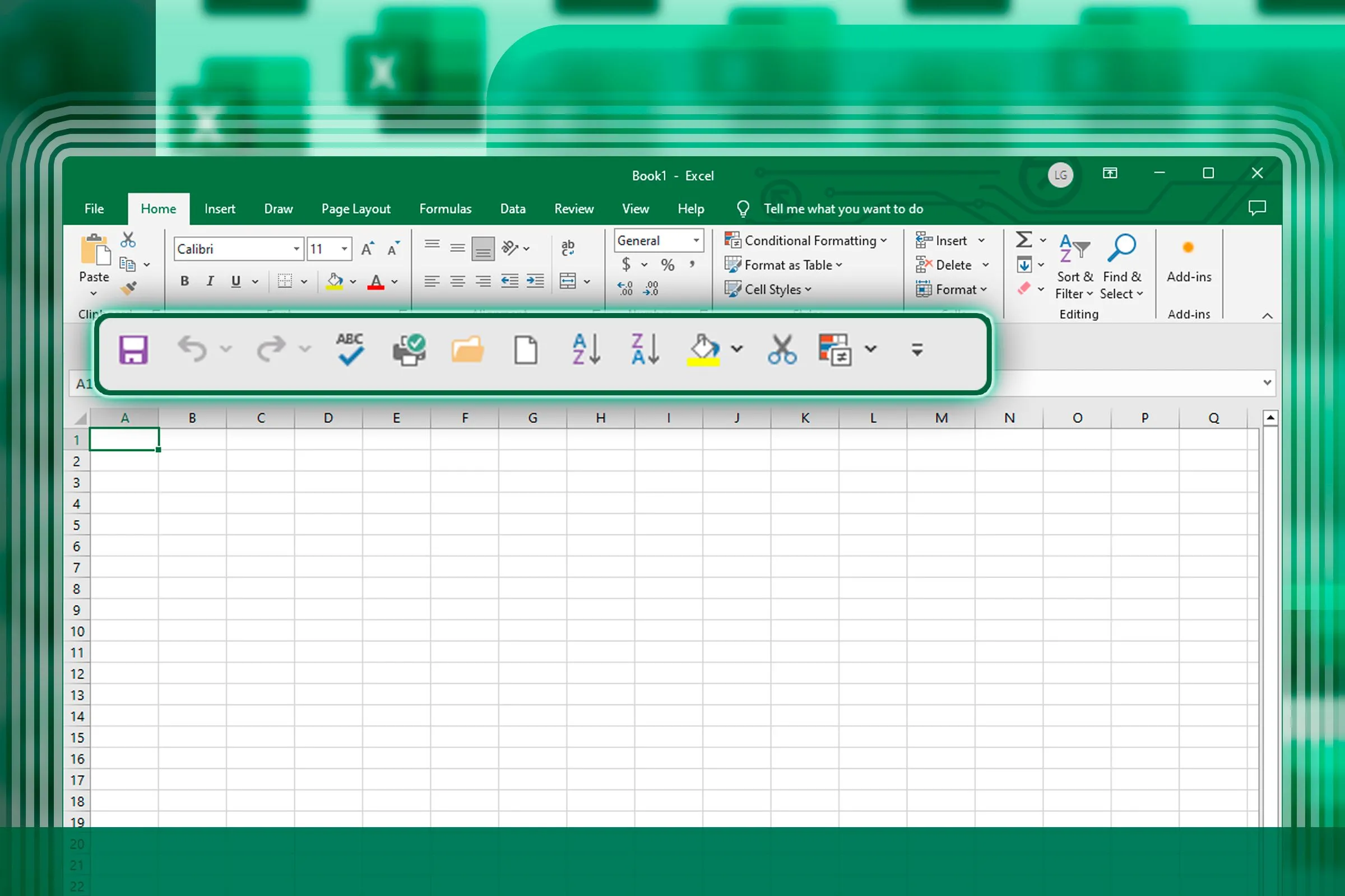 Microsoft Excel với thanh Quick Access Toolbar hiển thị, tích hợp nút &quot;Switch Modes&quot; để chuyển đổi nhanh giao diện tối.