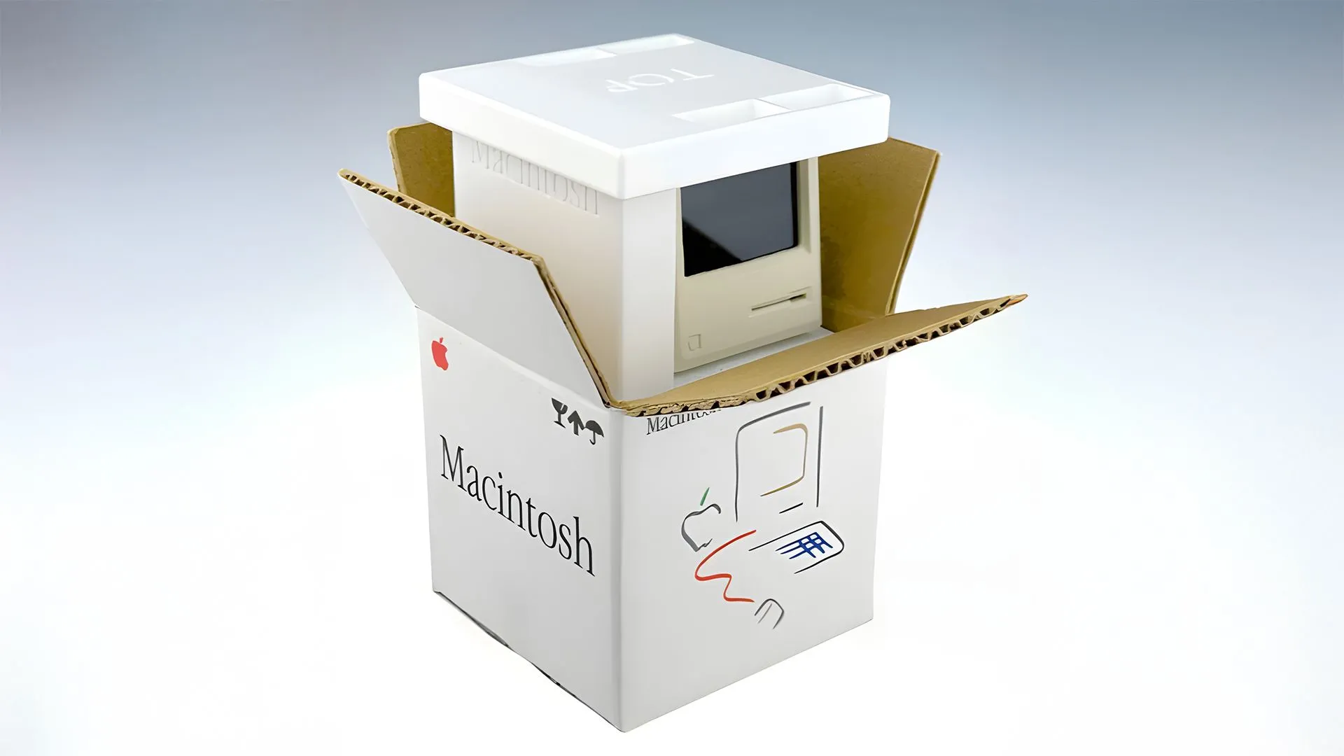 Mô hình máy tính Macintosh thu nhỏ có kích thước bằng ngón tay cái, một sản phẩm DIY độc đáo