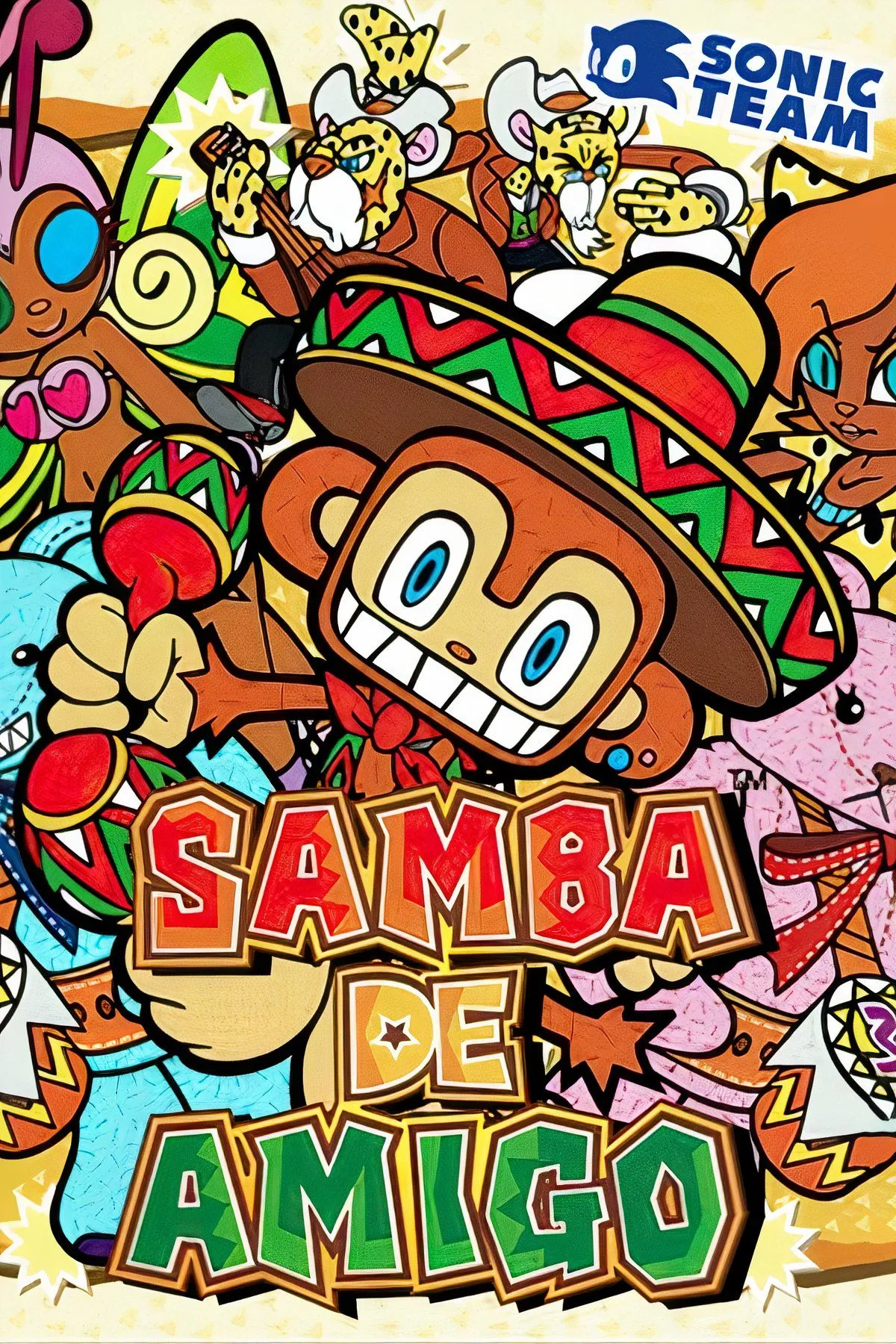 Một bộ điều khiển maraca đầy màu sắc của game Samba de Amigo