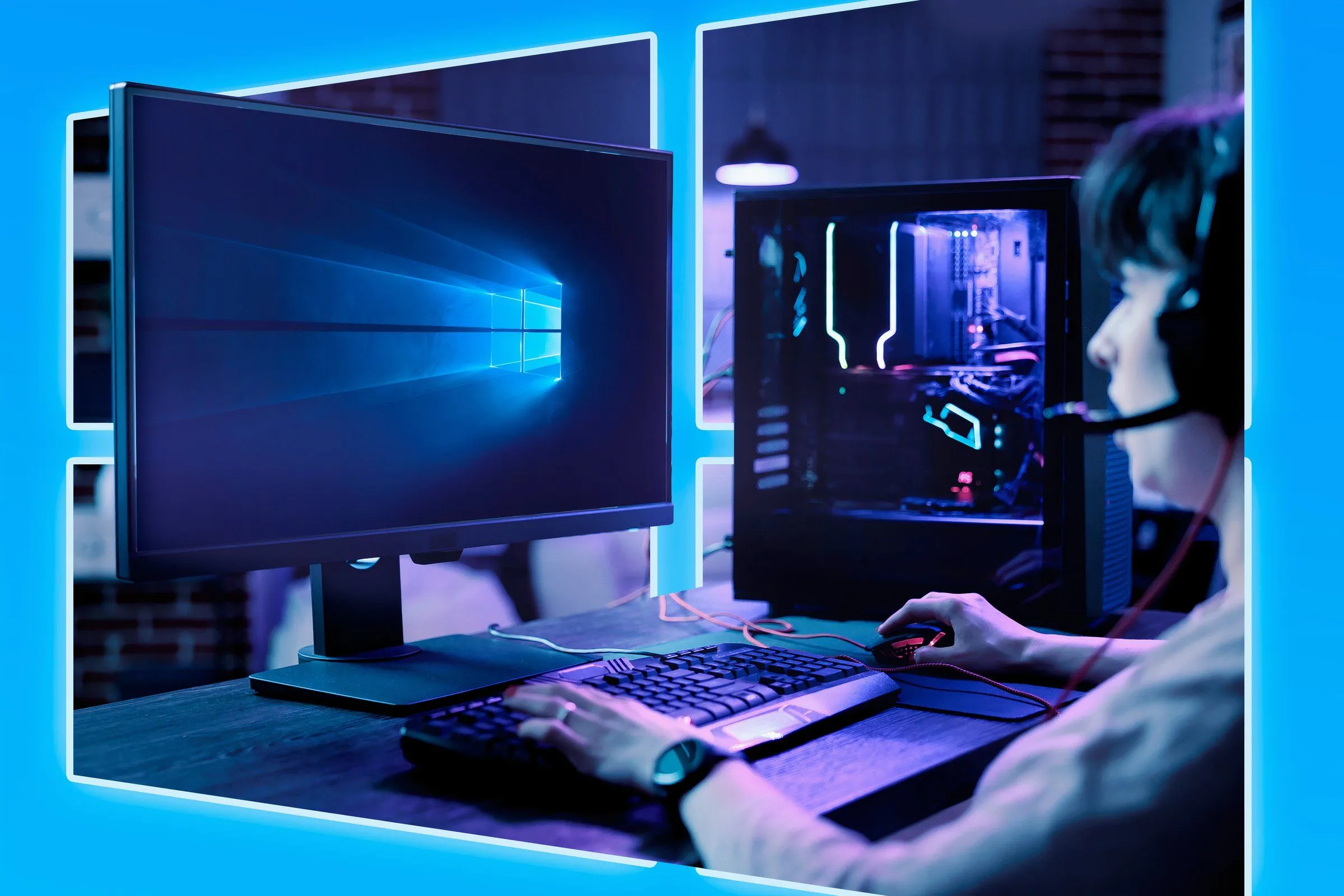 Một game thủ đang tập trung chơi game trên máy tính Windows 10, minh họa sự thống trị của Windows trong lĩnh vực gaming PC