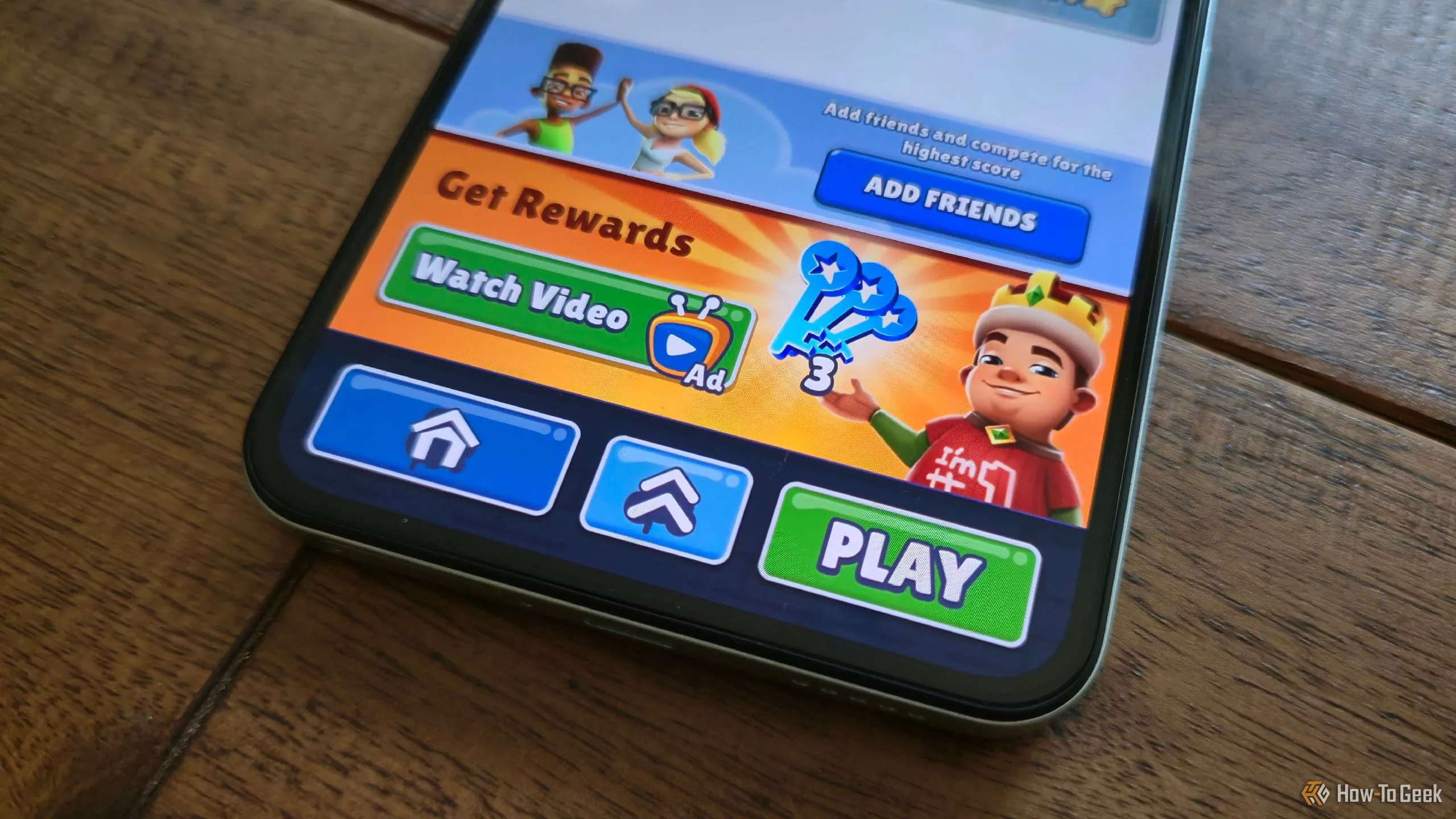 Một quảng cáo game trong Subway Surfers trên CMF Phone 2 Pro, cho thấy cách các trò chơi miễn phí sử dụng yếu tố thu hút