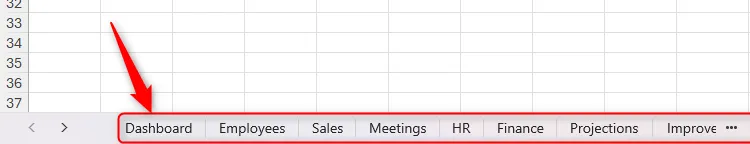 Một sổ làm việc Excel với nhiều tab trang tính phức tạp, minh họa vấn đề điều hướng khi có nhiều sheet