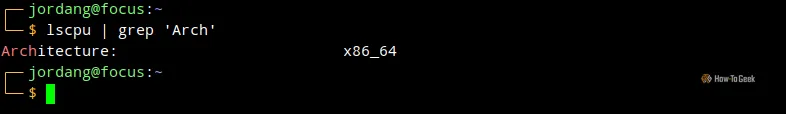 Một terminal Linux hiển thị kiến trúc CPU với lệnh lscpu được truyền vào một tìm kiếm grep.