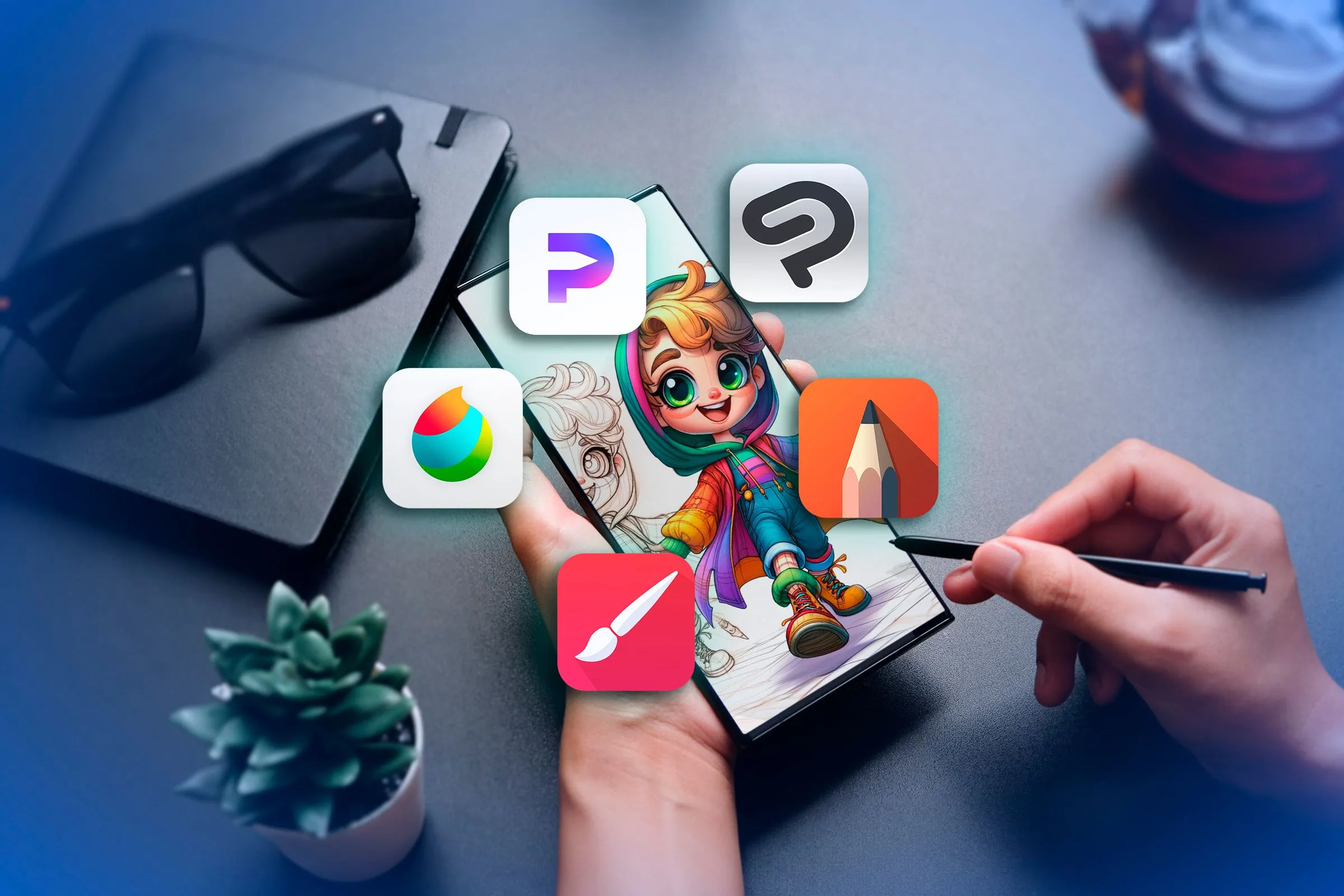 Người dùng đang vẽ hình trên smartphone Android, minh họa cho việc tạo hình ảnh sáng tạo