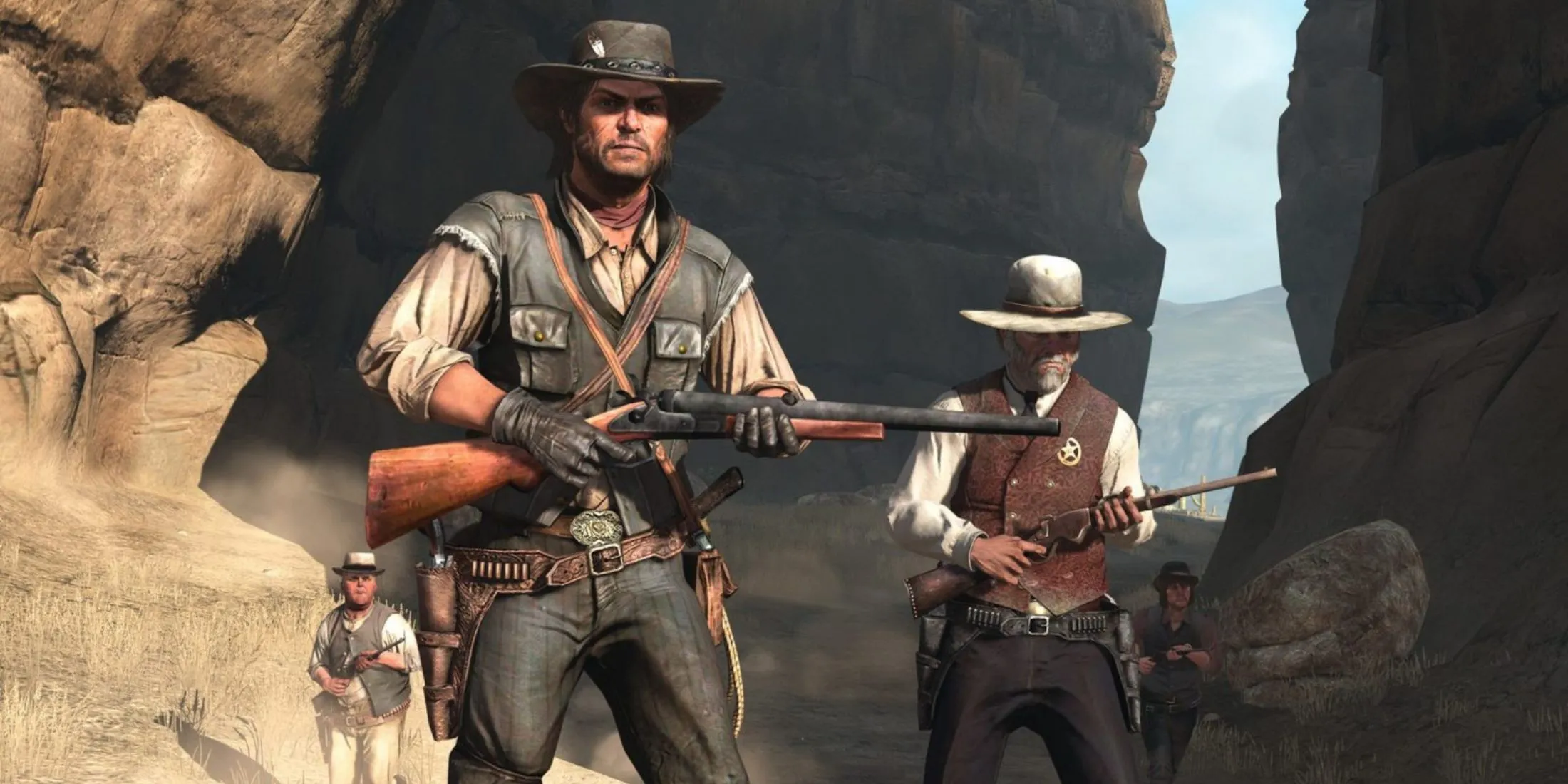 Nhân vật cao bồi John Marston trong cảnh phiêu lưu ở Red Dead Redemption, đại diện cho tinh thần của dòng game miền Tây này.