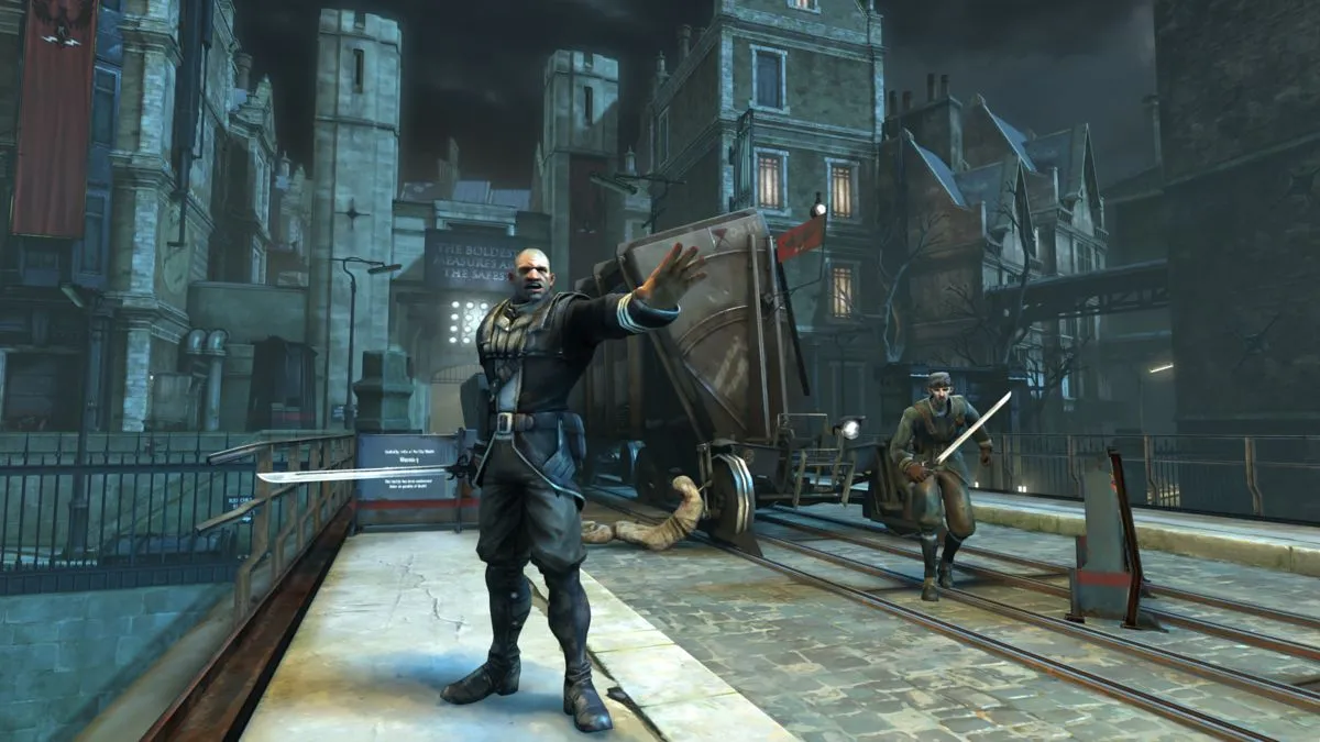 Nhân vật chính Corvo Attano trong không gian kiến trúc độc đáo của Dishonored.
