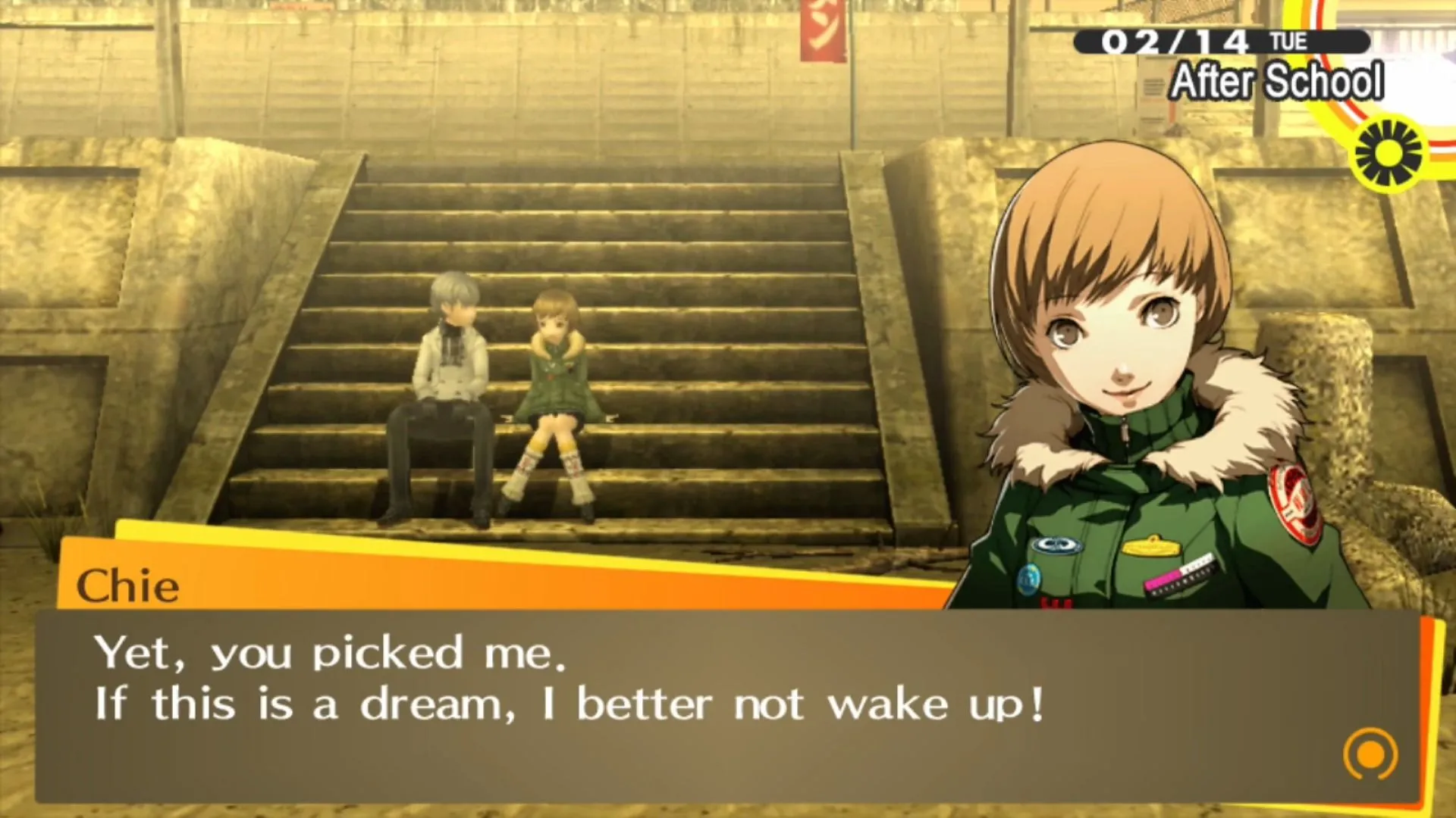Nhân vật chính Narukami đón Valentine với Chie trong Persona 4 Golden, một trong những lựa chọn tình cảm khó khăn mà game thủ thường bàn luận sôi nổi.