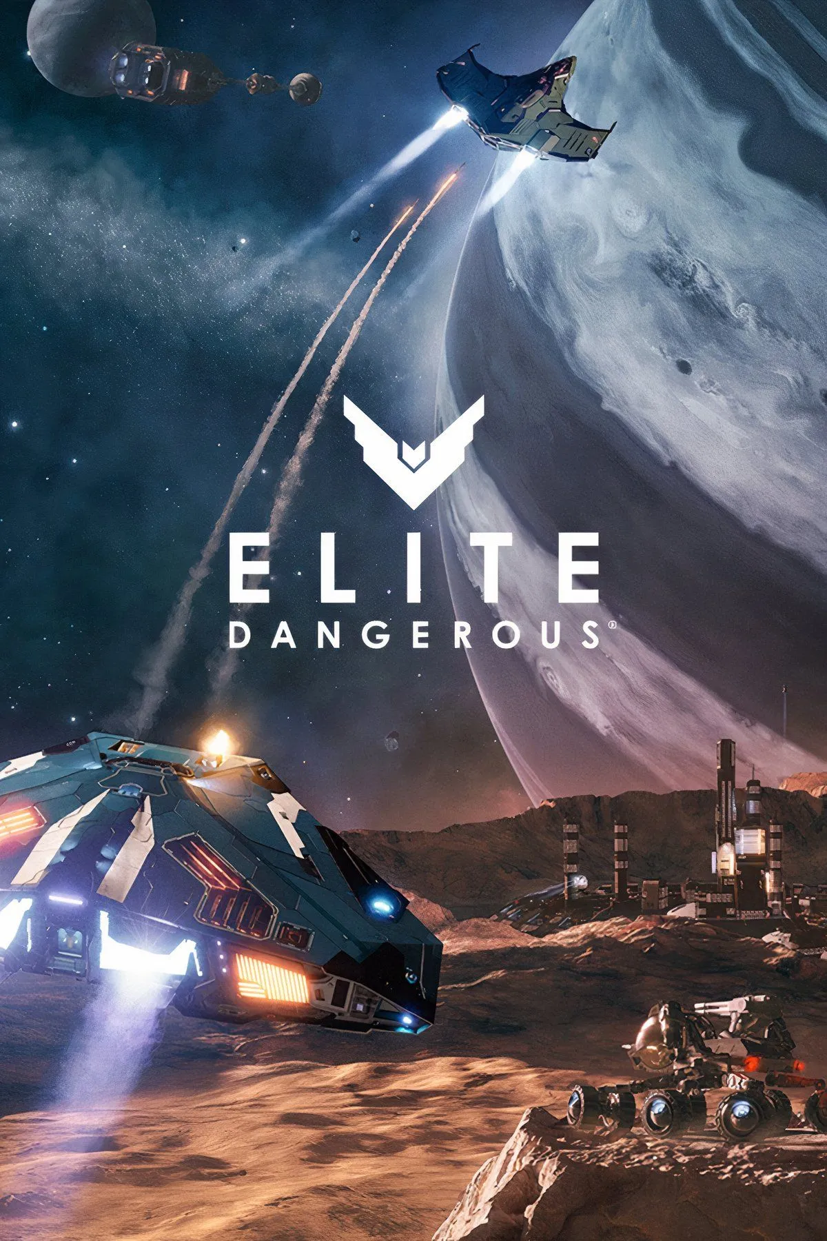 Phi thuyền Elite Dangerous bay qua hành tinh hoang vắng, thể hiện quy mô và đồ họa chân thực của game mô phỏng không gian