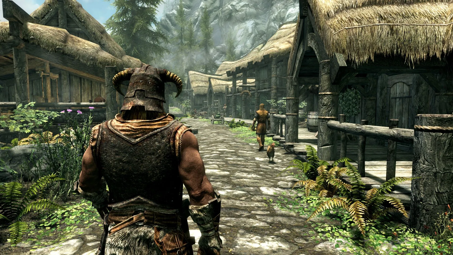 Phong cảnh hùng vĩ và kiến trúc đặc trưng của thế giới Skyrim.
