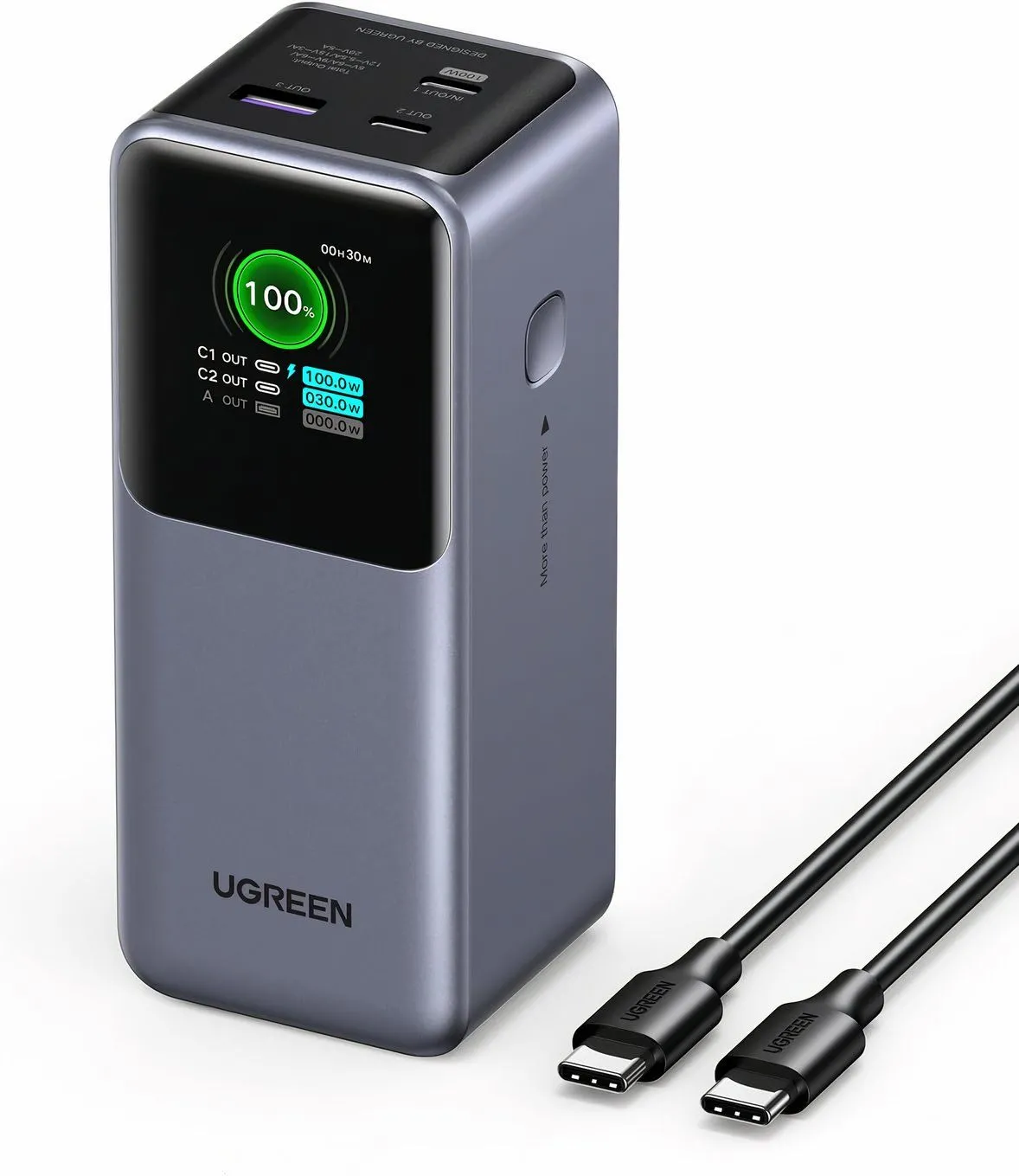 Pin sạc dự phòng Ugreen Nexode 20000mAh 130W, cung cấp năng lượng ổn định cho nhiều thiết bị nhỏ khi mất điện