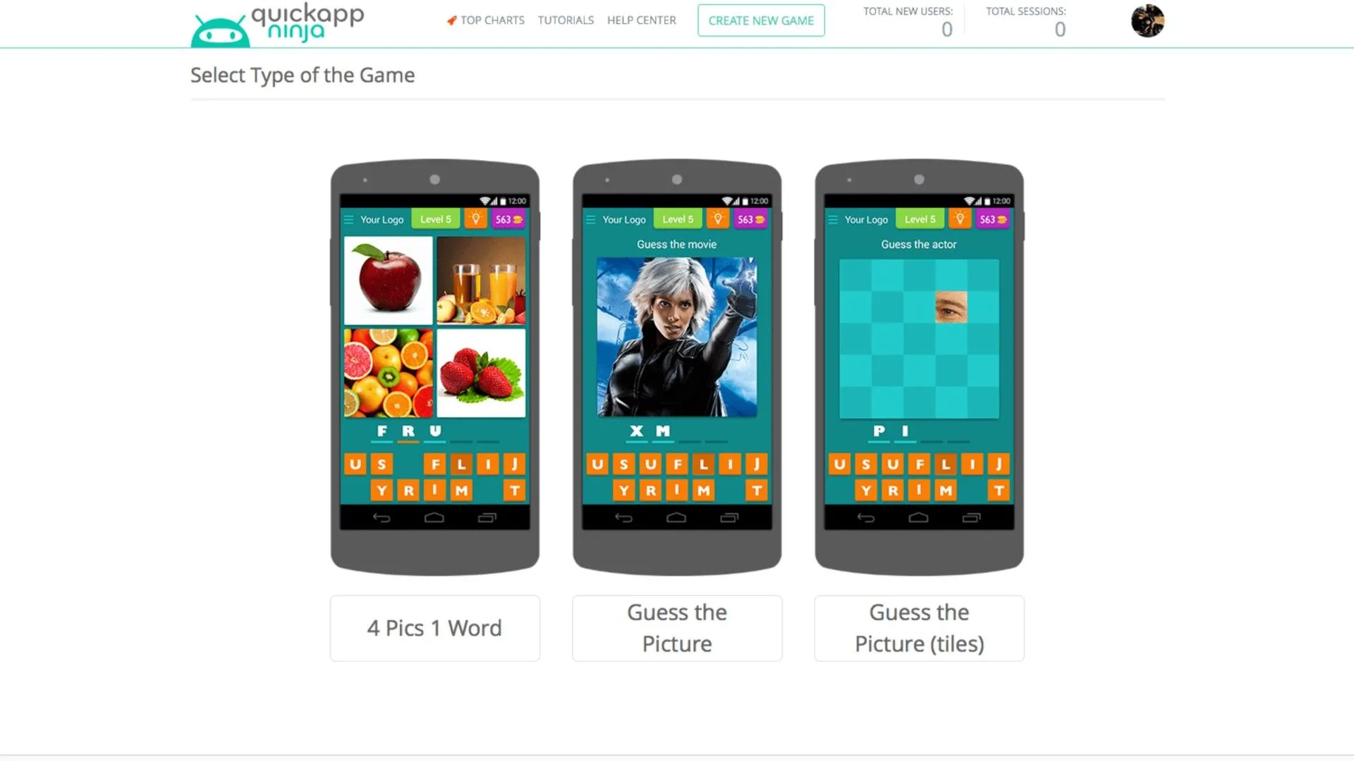 QuickAppNinja minh họa game quiz với nhân vật Storm từ X-Men, cho thấy khả năng tạo game đố vui không cần code.