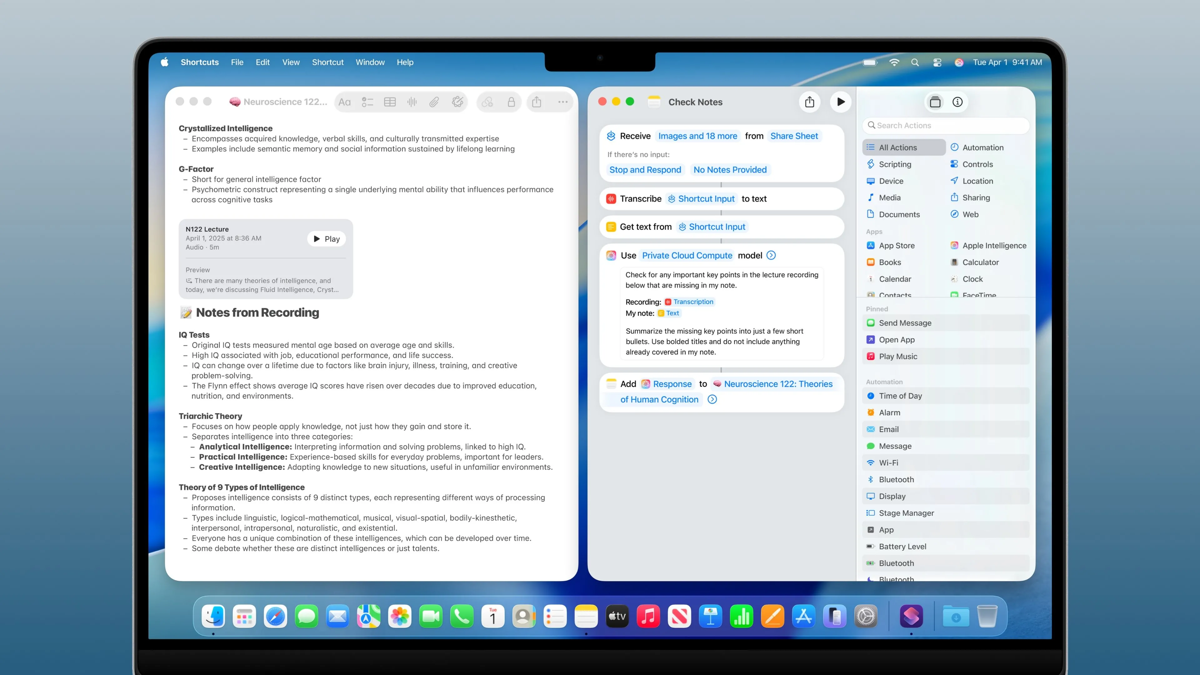 Quy trình tự động hóa trong ứng dụng Phím tắt macOS Tahoe sử dụng các hành động Apple Intelligence.
