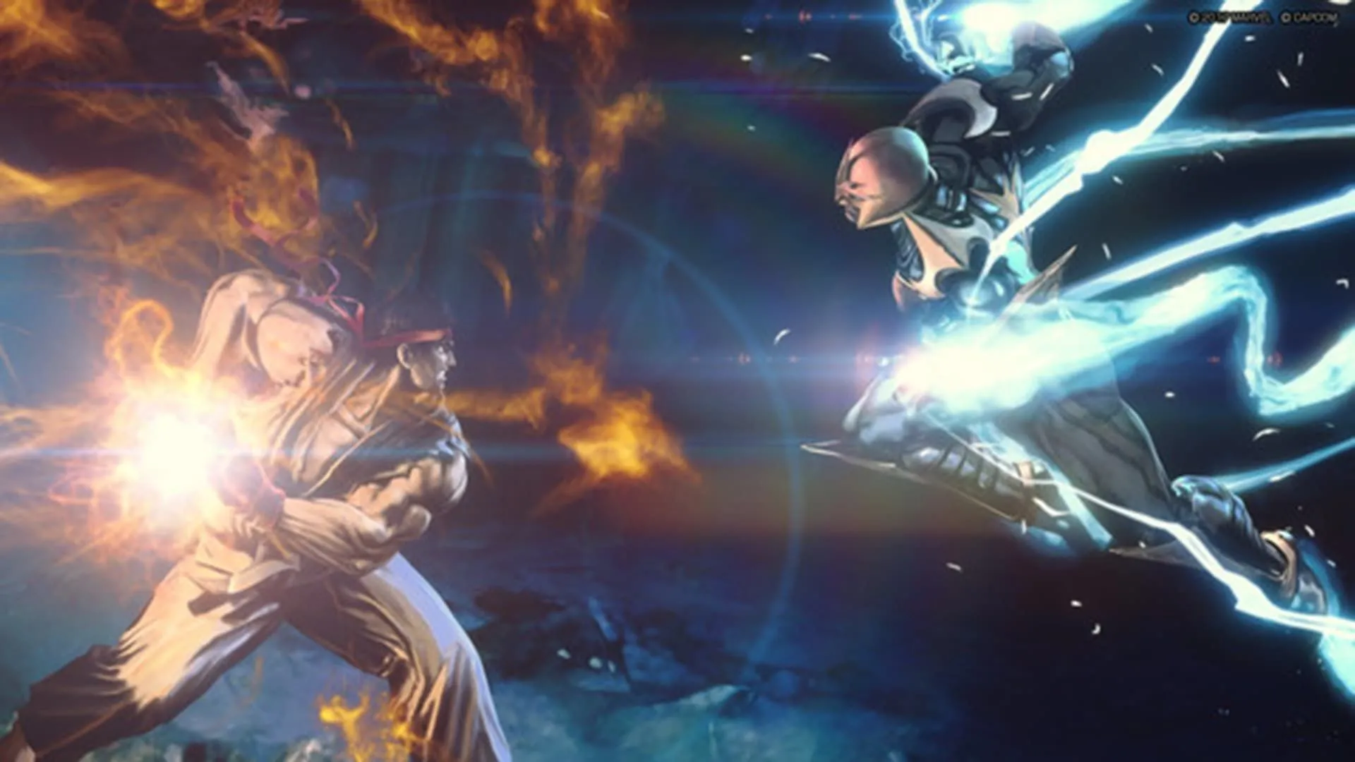 Ryu từ Street Fighter và Nova từ Marvel chiến đấu trong Ultimate Marvel Vs. Capcom 3