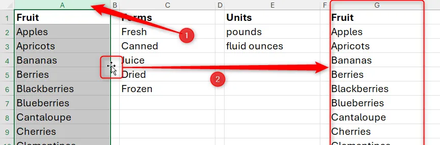 Sao chép một cột trong Excel bằng cách giữ Ctrl và kéo thả