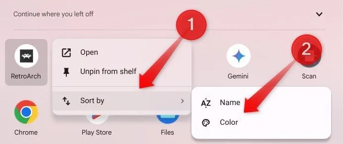 Sắp xếp các ứng dụng trong trình khởi chạy (Launcher) của ChromeOS theo màu sắc để dễ tìm.