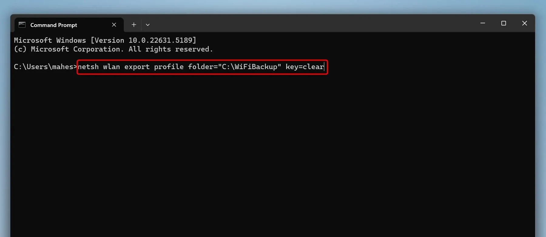 Sử dụng Command Prompt để xuất các cấu hình Wi-Fi đã lưu