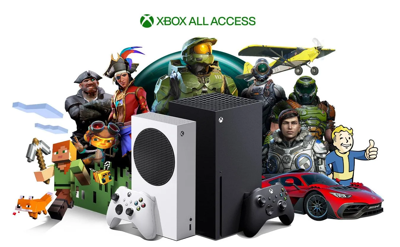 Tài liệu quảng cáo Xbox Game Pass với các tựa game nổi tiếng như Halo, Minecraft, Doom và Fallout, nhấn mạnh lợi ích của dịch vụ đăng ký game.