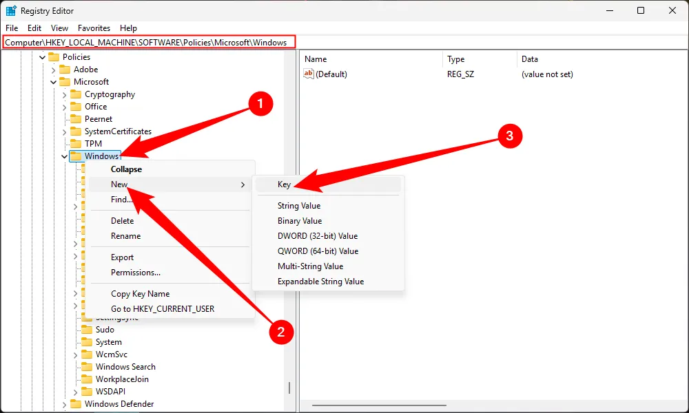 Tạo khóa Registry &quot;Personalization&quot; mới để vô hiệu hóa màn hình khóa Windows 11.