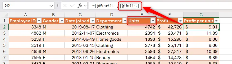 Tham chiếu có cấu trúc trong Excel tự động cập nhật khi tên cột được thay đổi, thể hiện tính linh hoạt.