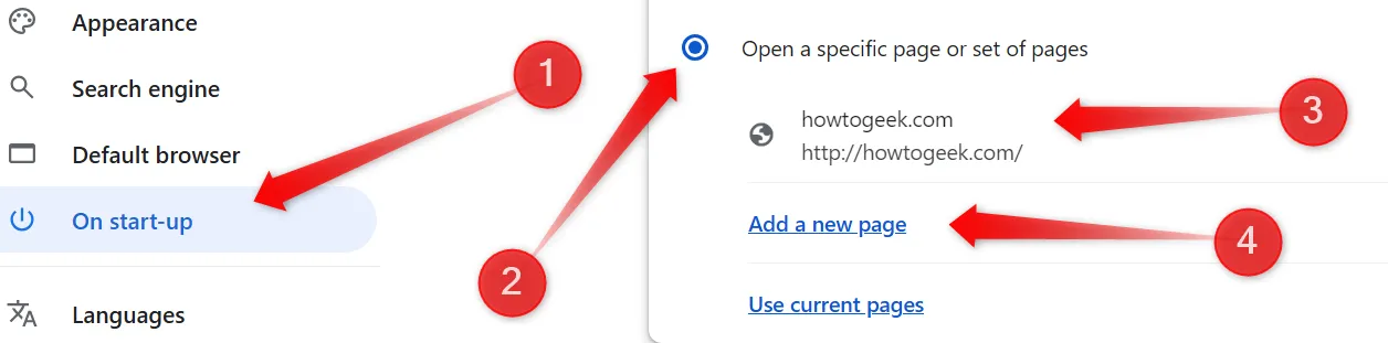 Thêm một trang web cụ thể để tự động mở khi khởi động trình duyệt Chrome, giúp truy cập nhanh.