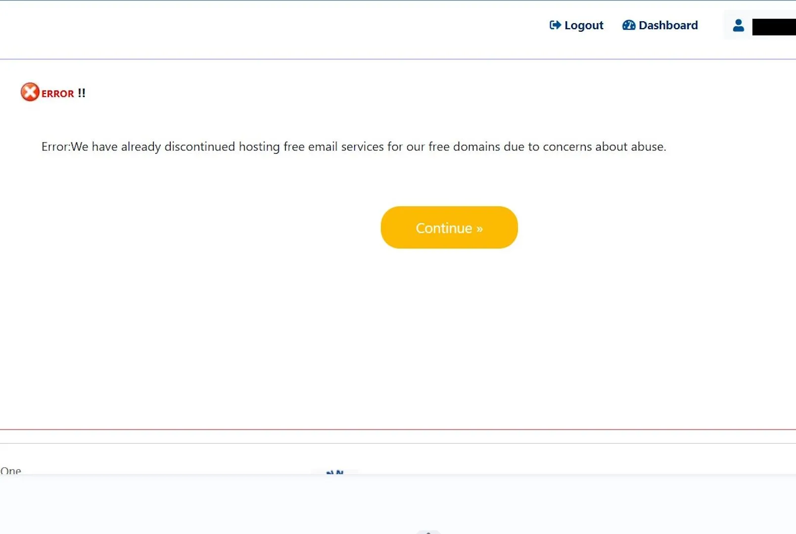 Thông báo dịch vụ email miễn phí đã ngừng hoạt động (Free Email Discontinued) trên Free Domain.