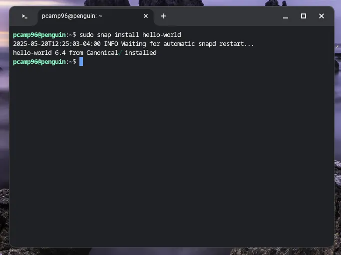 Thực thi gói Snap &quot;hello-world&quot; trong môi trường Linux trên Chromebook