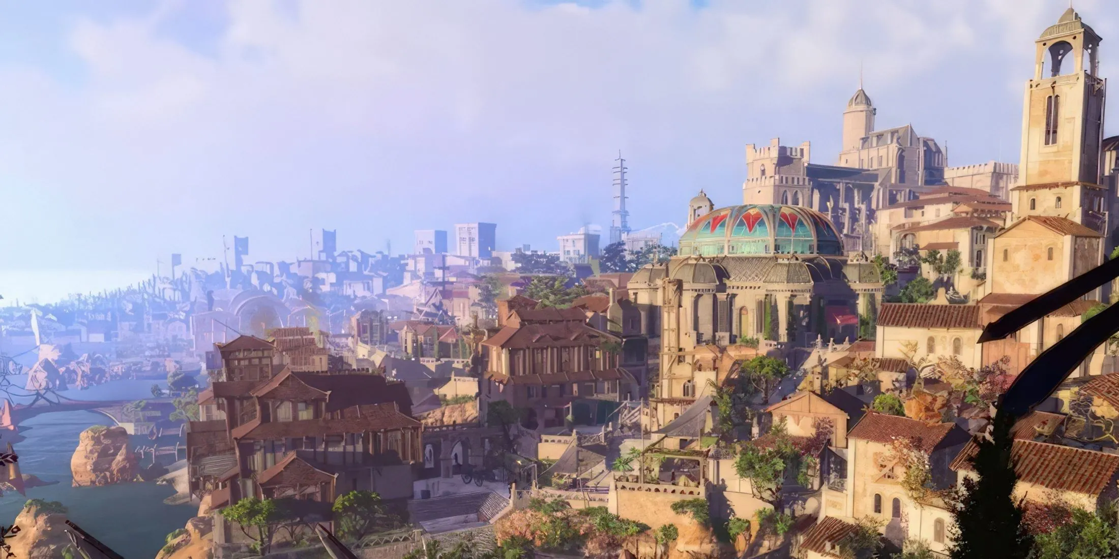 Toàn cảnh thành phố Baldur's Gate 3 hùng vĩ với kiến trúc phức tạp và bầu không khí giả tưởng.