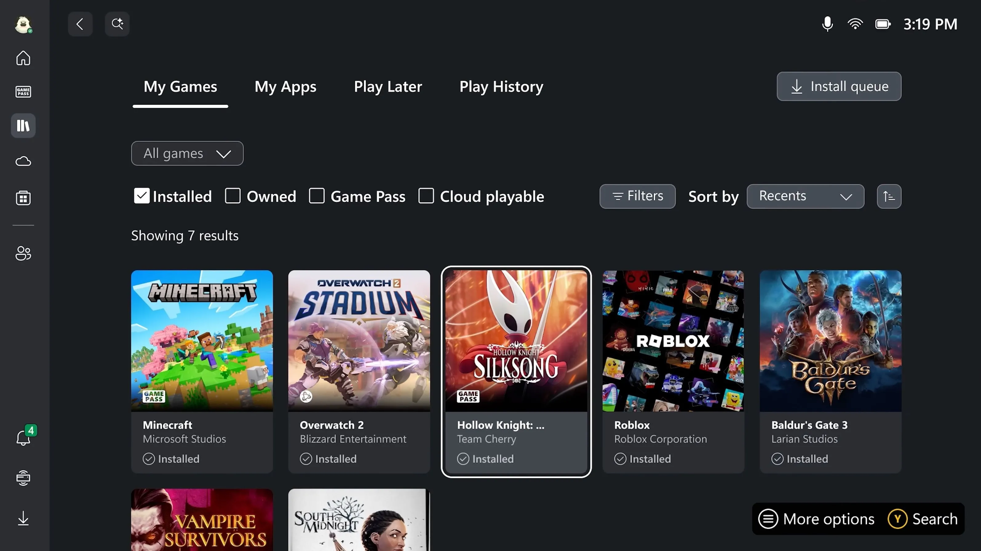 Tổng quan giao diện Xbox Dashboard được cải tiến trên Windows, hiển thị thư viện game.