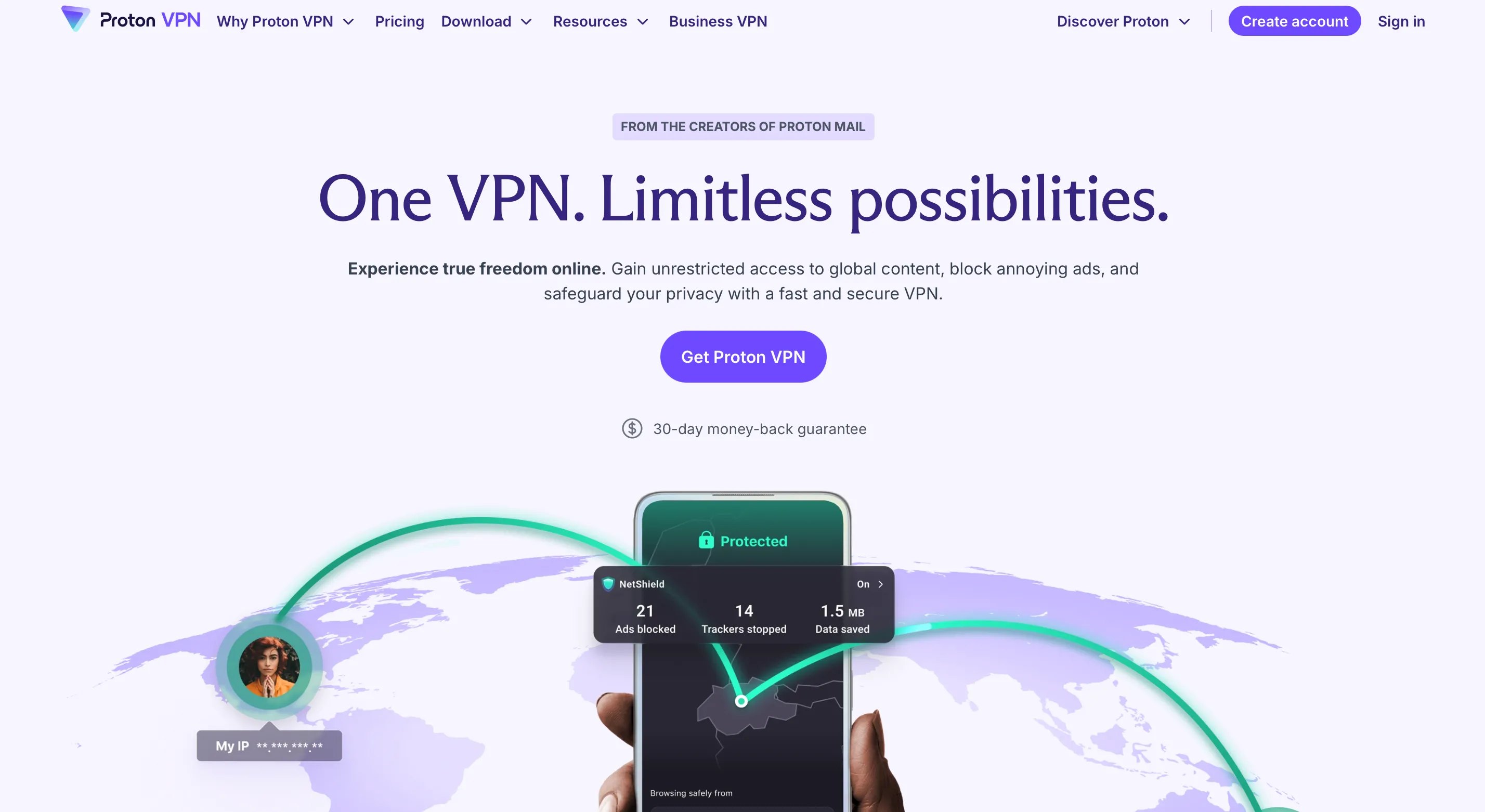Trang chủ của dịch vụ VPN hàng đầu ProtonVPN, giải pháp bảo mật kết nối internet hiệu quả