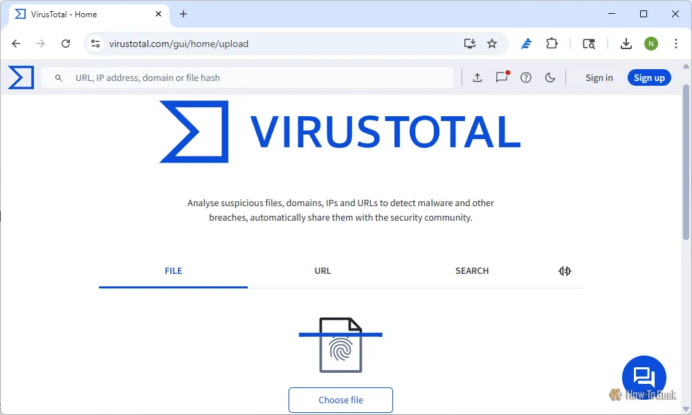 Trang chủ của VirusTotal, một dịch vụ trực tuyến miễn phí giúp phân tích các tệp và URL để phát hiện virus và phần mềm độc hại.